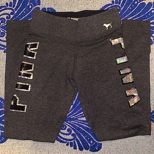 VS PINK Sequin Embroidered Leggings |Gray Sz S|